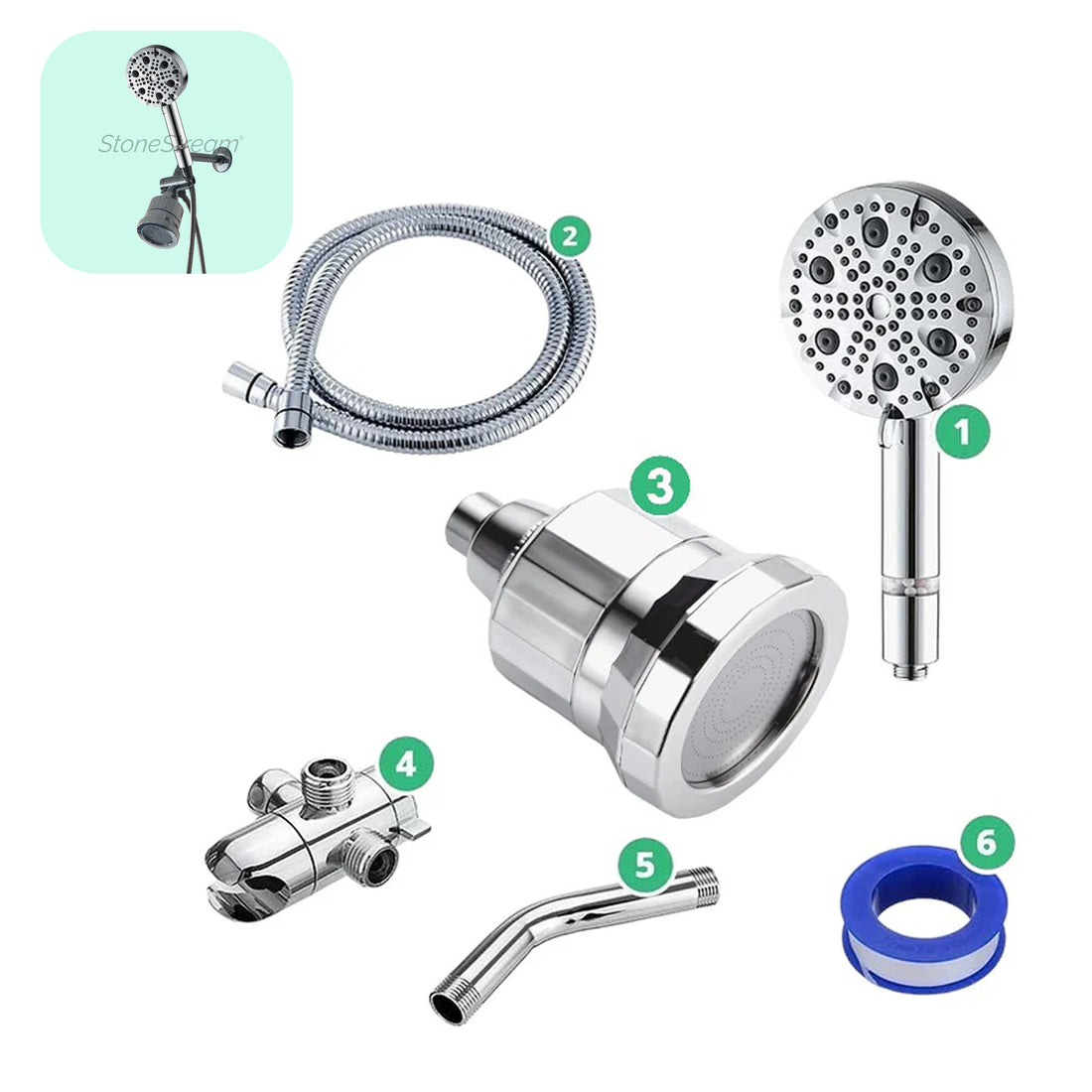 9-Mode Luxury Handheld & Wall Combo Shower Head with Filtration Kit