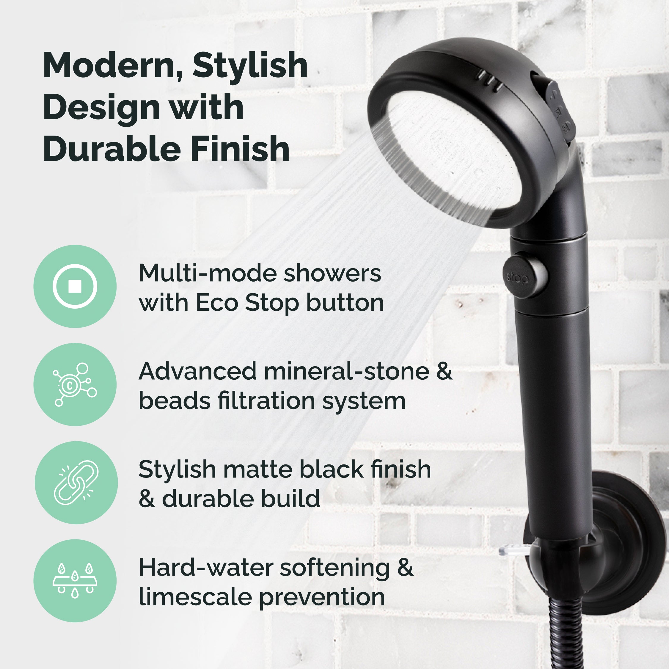 Black Ecopower Shower Head