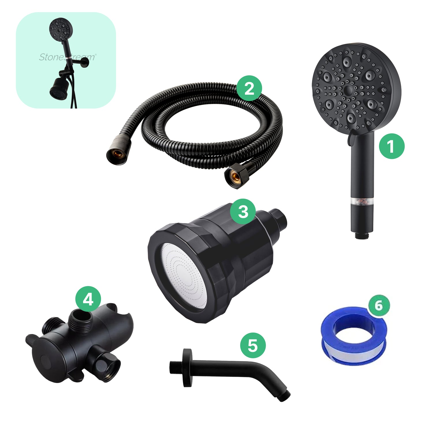 9-Mode Luxury Handheld &amp; Wall Combo Shower Head with Filtration Kit - Black